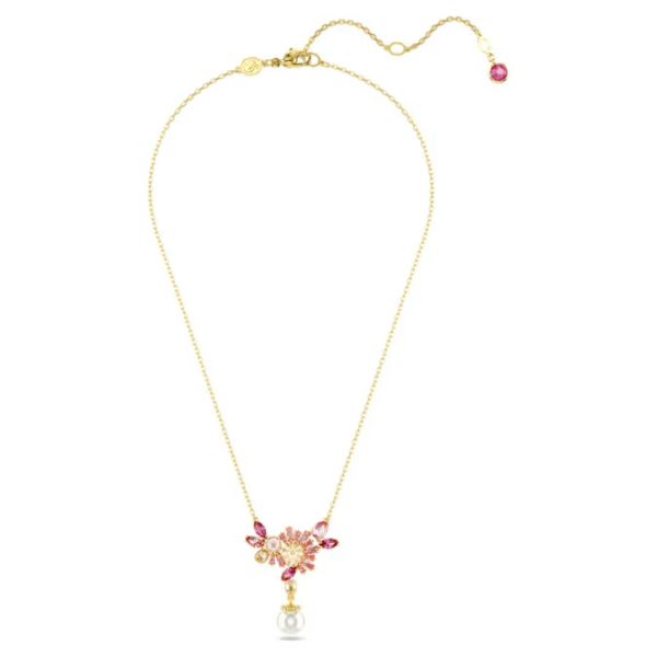 Pingente Swarovski Gema Combinação de lapidações Crystal pearl Flor Rosa Lacado a dourado