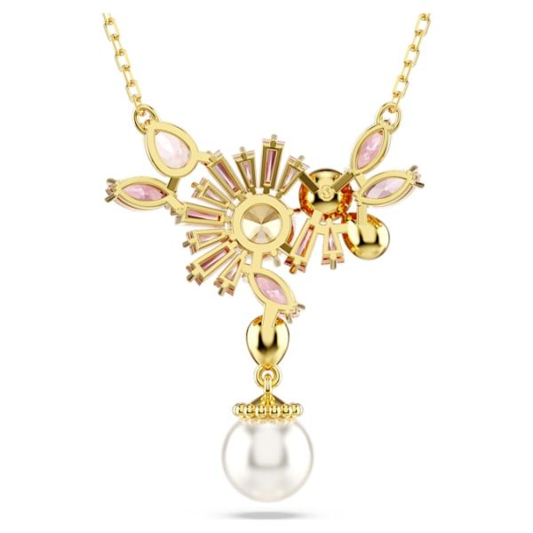 Pingente Swarovski Gema Combinação de lapidações Crystal pearl Flor Rosa Lacado a dourado