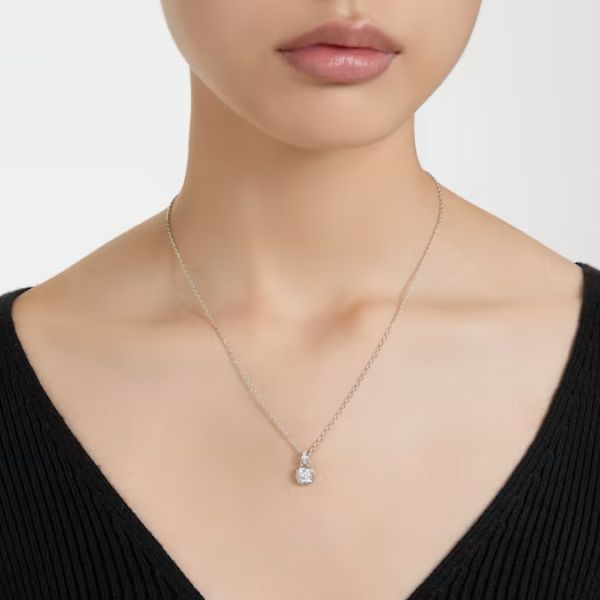Pingente Swarovski Birthstone Lapidação quadrada Abril Branco Lacado a ródio