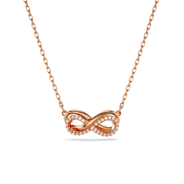 Pingente Swarovski Hyperbola Pavé Infinity Branco Lacado a rosa dourado