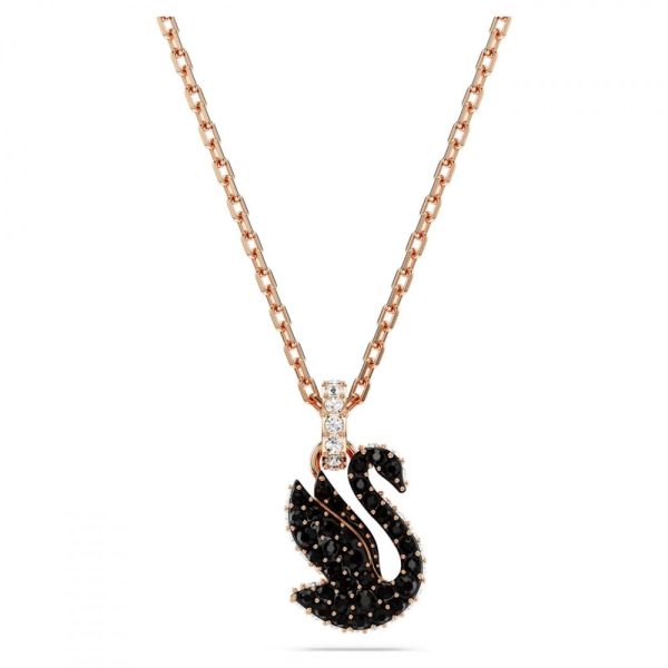 Pingente Swarovski Swan Cisne Pequeno Preto Lacado a rosa dourado 