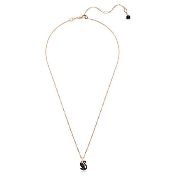 Pingente Swarovski Swan Cisne Pequeno Preto Lacado a rosa dourado 