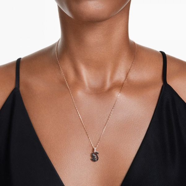 Pingente Swarovski Swan Cisne Pequeno Preto Lacado a rosa dourado 