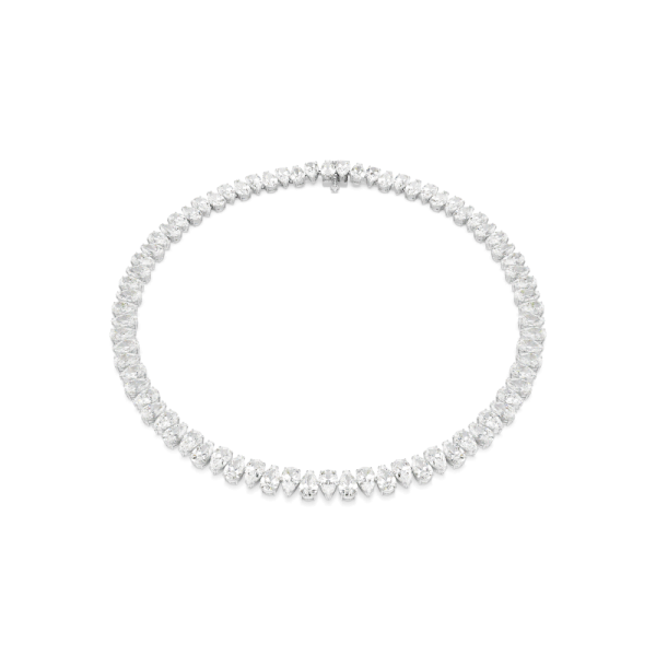 Colar Swarovski Matrix Lapidação pera Branco Lacado a ródio