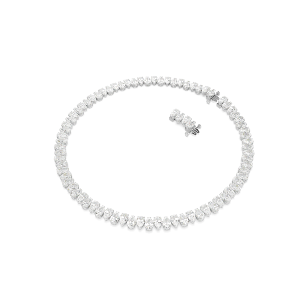 Colar Swarovski Matrix Lapidação pera Branco Lacado a ródio