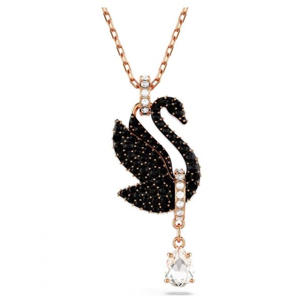 Pingente Swarovski Swan Cisne Preto Lacado a rosa dourado