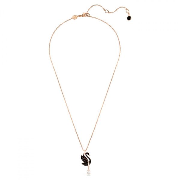 Pingente Swarovski Swan Cisne Preto Lacado a rosa dourado