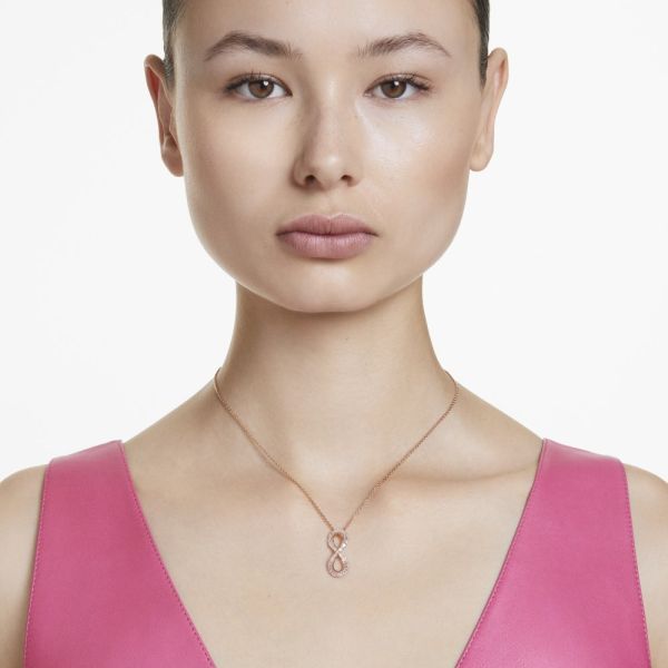Pingente Swarovski Hyperbola Infinity Branco Lacado a rosa dourado