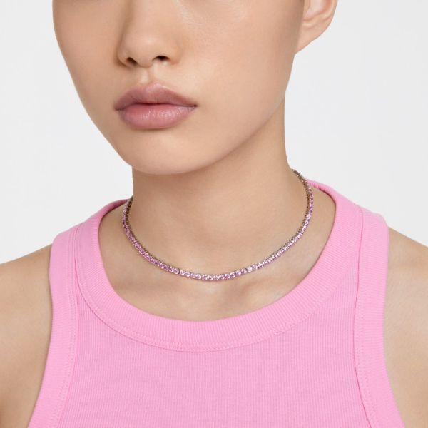 Colar Swarovski Matrix Tennis Lapidação redonda Rosa Lacado a ródio