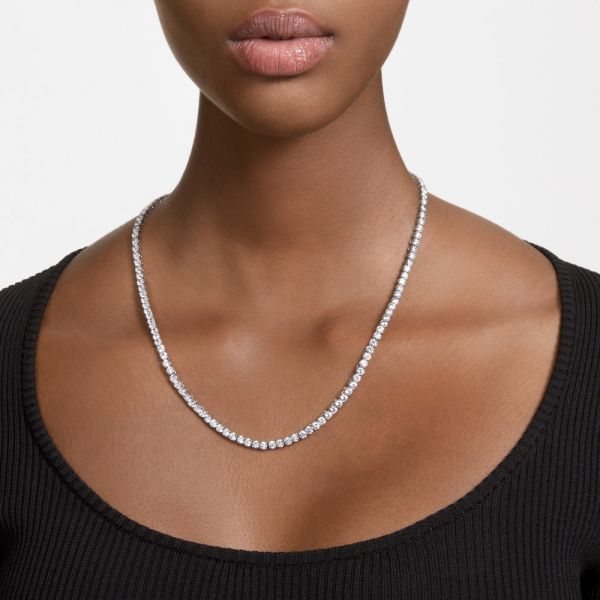 Colar Swarovski Matrix Tennis Lapidação redonda Branco Lacado a ródio