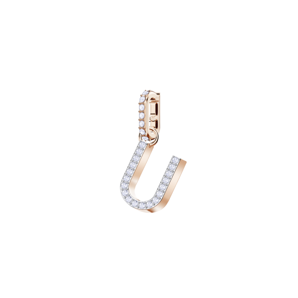 Charm Swarovski Remix Collection U Letra Branco Lacado a rosa dourado