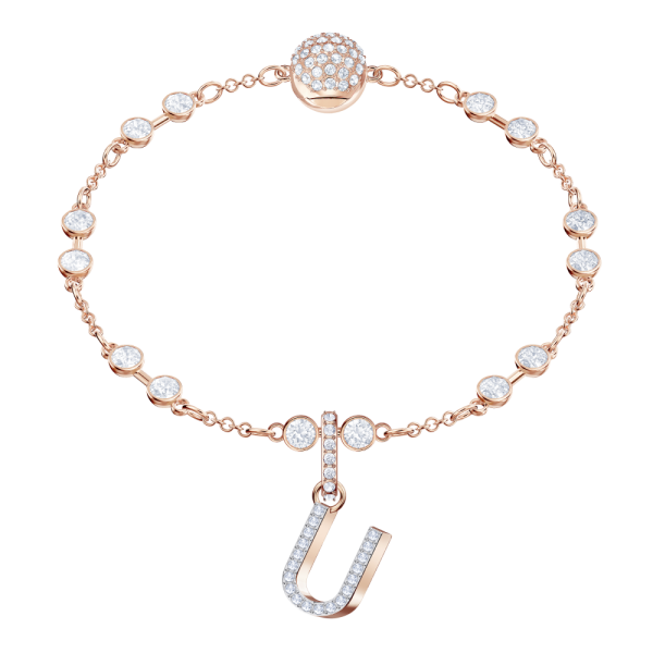 Charm Swarovski Remix Collection U Letra Branco Lacado a rosa dourado