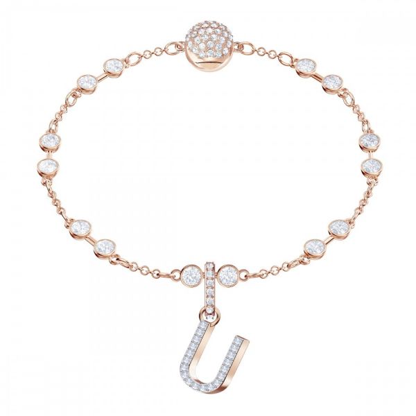 Charm Swarovski Remix Collection U Letra Branco Lacado a rosa dourado