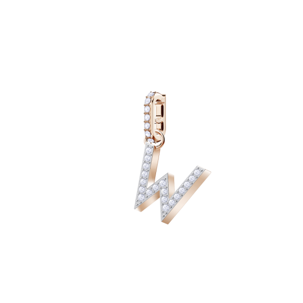 Charm Swarovski Remix Collection W Letra Branco Lacado a rosa dourado