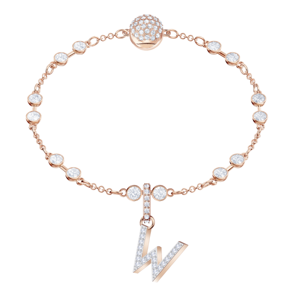 Charm Swarovski Remix Collection W Letra Branco Lacado a rosa dourado