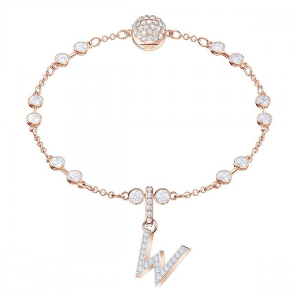 Charm Swarovski Remix Collection W Letra Branco Lacado a rosa dourado