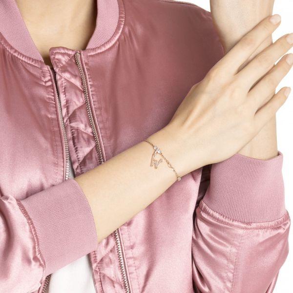 Charm Swarovski Remix Collection W Letra Branco Lacado a rosa dourado
