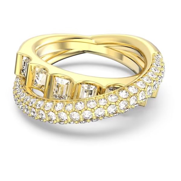 Anel Swarovski Cocktail Rota Cortes mistos Branco Banhado a Dourado 58