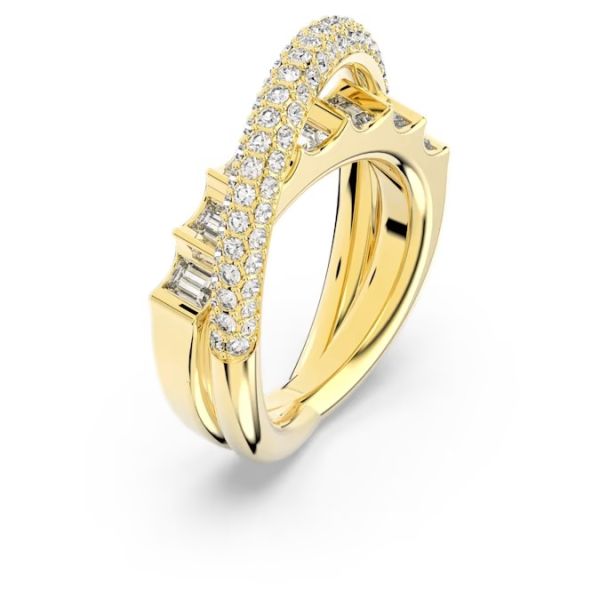 Anel Swarovski Cocktail Rota Cortes mistos Branco Banhado a Dourado 58