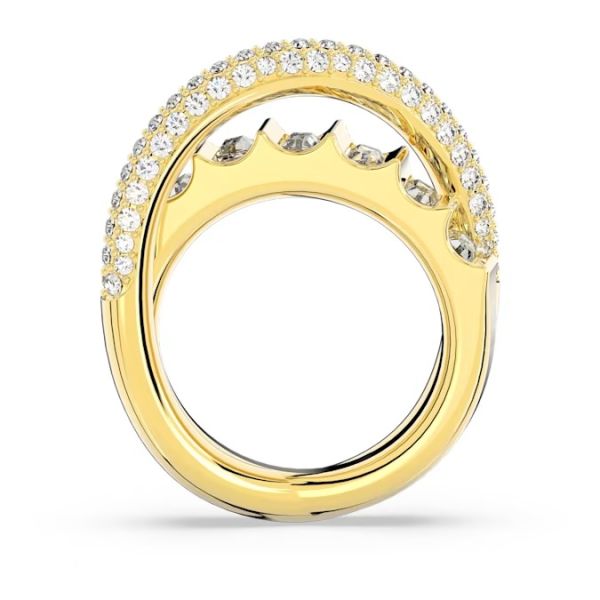 Anel Swarovski Cocktail Rota Cortes mistos Branco Banhado a Dourado 58