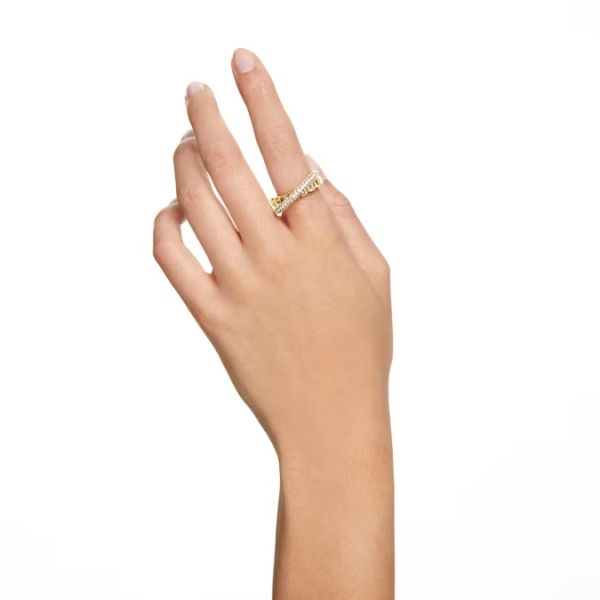 Anel Swarovski Cocktail Rota Cortes mistos Branco Banhado a Dourado 58