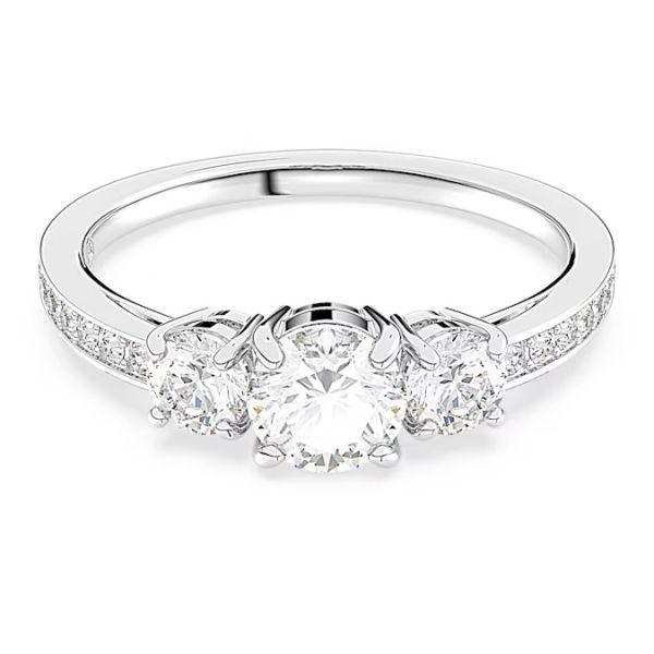 Anel Swarovski Attract Trilogy Lapidação redonda Branco Acabamento em prata 55