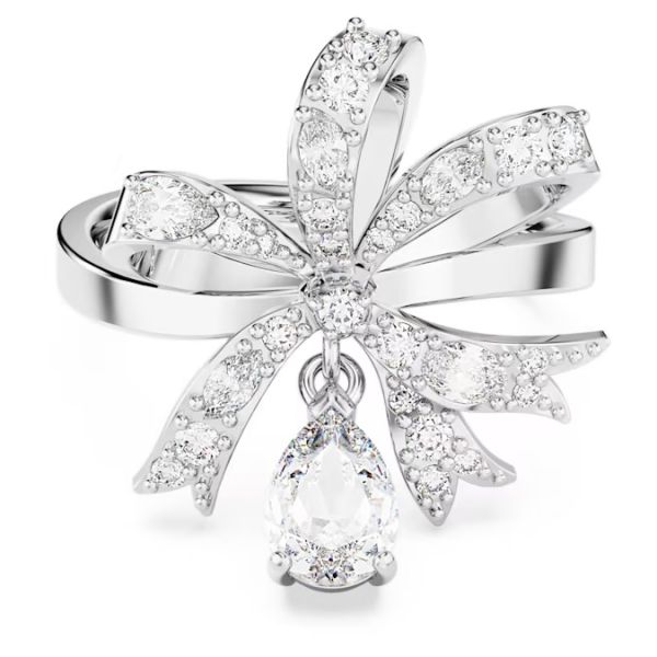 Anel Swarovski cocktail Volta Laço Branco Lacado a ródio 50