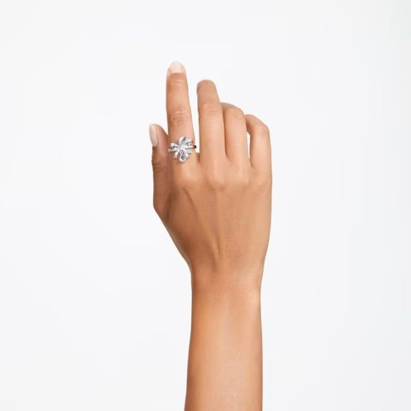 Anel Swarovski cocktail Volta Laço Branco Lacado a ródio 50