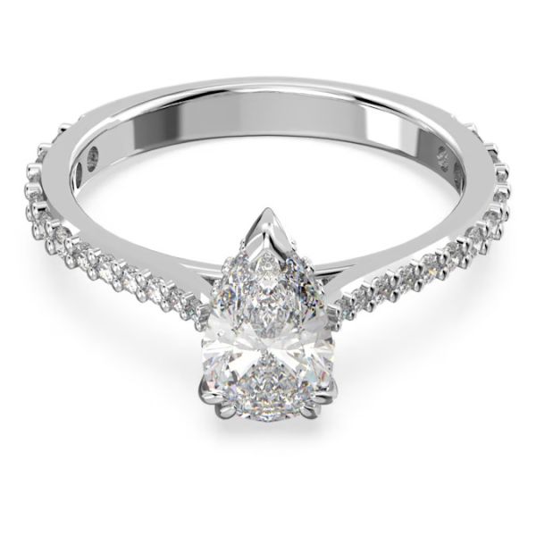 Anel Swarovski cocktail Millenia Lapidação em forma de pera Pavé Branco Lacado a ródio 50