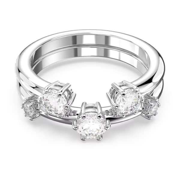 Anel Swarovski Constella Conjunto (2) Lapidação redonda Branco Lacado a ródio 55