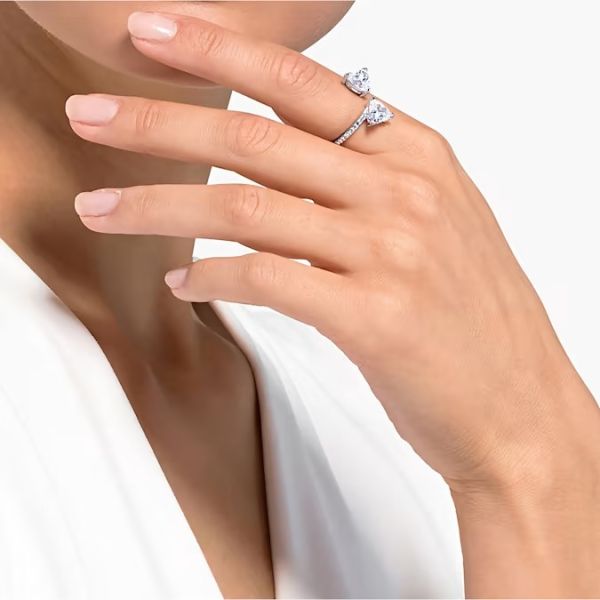Anel Swarovski Attract Soul Coração Branco Lacado a ródio 58