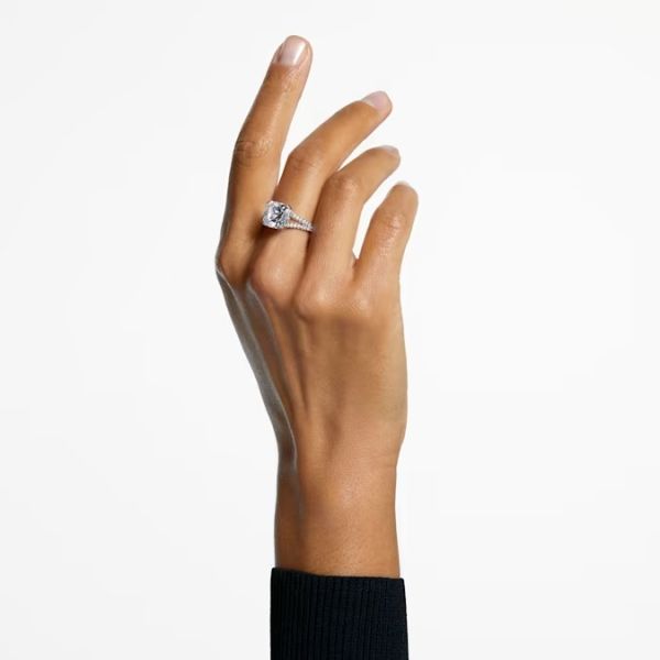 Anel Swarovski cocktail Constella Lapidação quadrada Pavé Branco Lacado a ródio 58