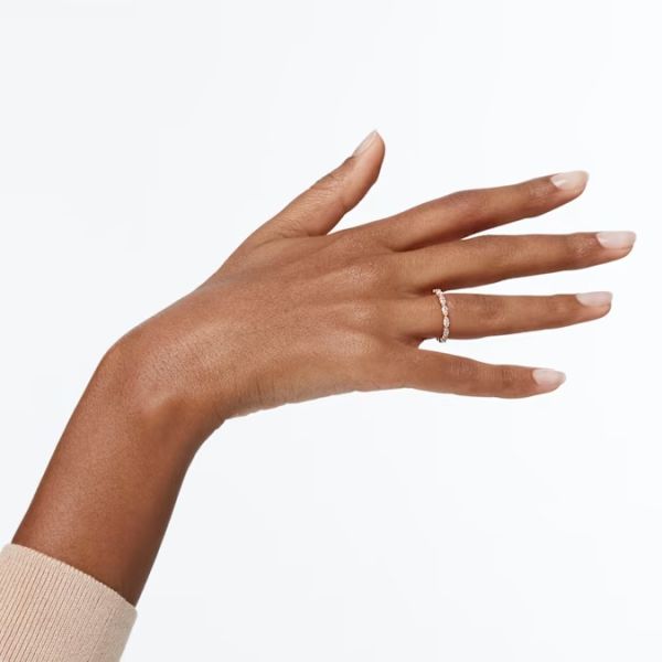 Anel Swarovski Vittore Lapidação Marquesa Branco Lacado a rosa dourado 60