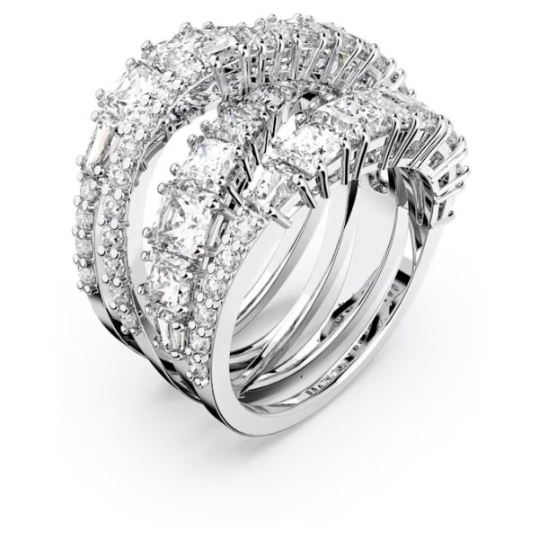 Anel Swarovski Twist Wrap Combinação de lapidações Branco Lacado a ródio 58