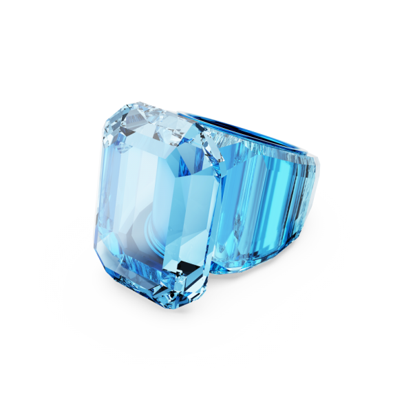 Anel Swarovski cocktail Lucent Lapidação octogonal Azul