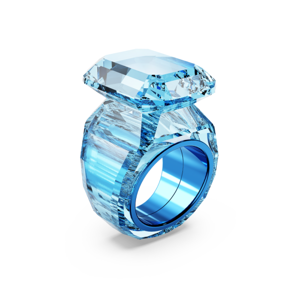 Anel Swarovski cocktail Lucent Lapidação octogonal Azul