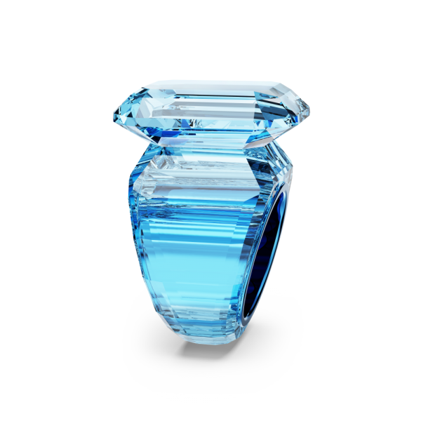 Anel Swarovski cocktail Lucent Lapidação octogonal Azul