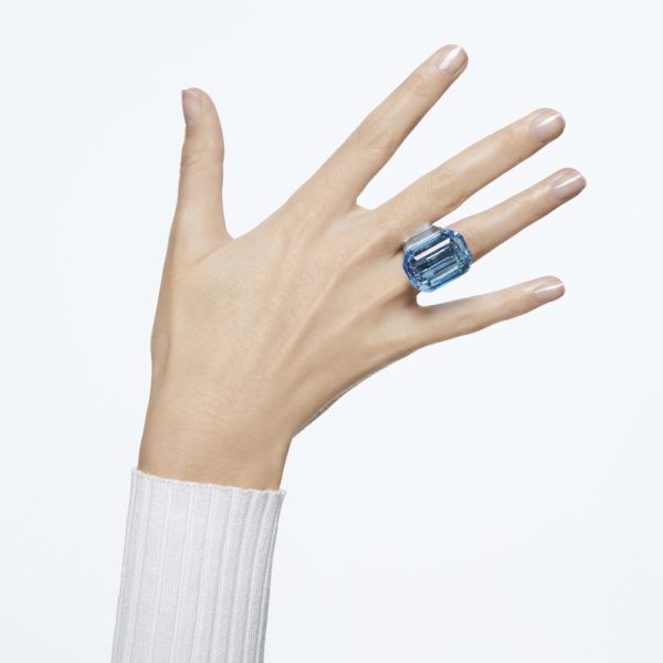 Anel Swarovski cocktail Lucent Lapidação octogonal Azul