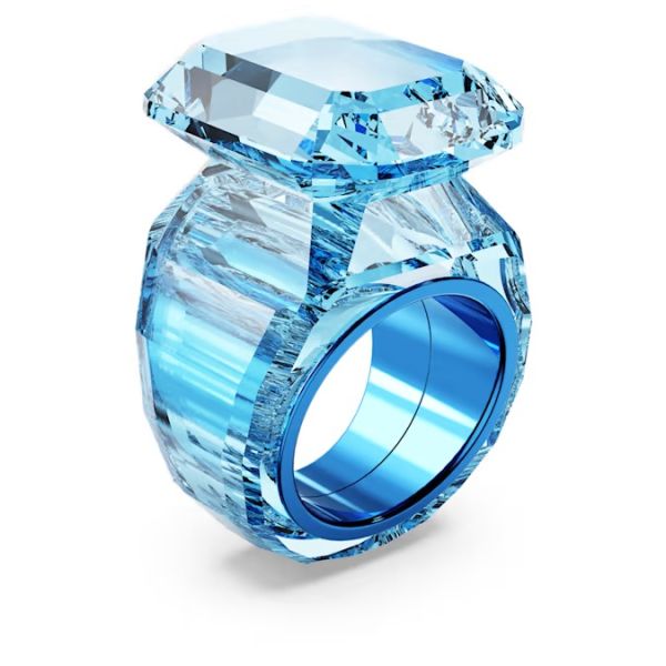 Anel Swarovski cocktail Lucent Lapidação octogonal Azul 52