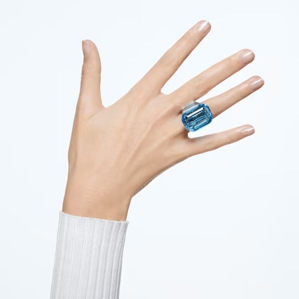 Anel Swarovski cocktail Lucent Lapidação octogonal Azul 52