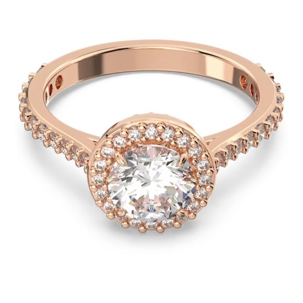 Anel Swarovski cocktail Constella Lapidação redonda Pavé Branco Lacado a rosa dourado 58 B
