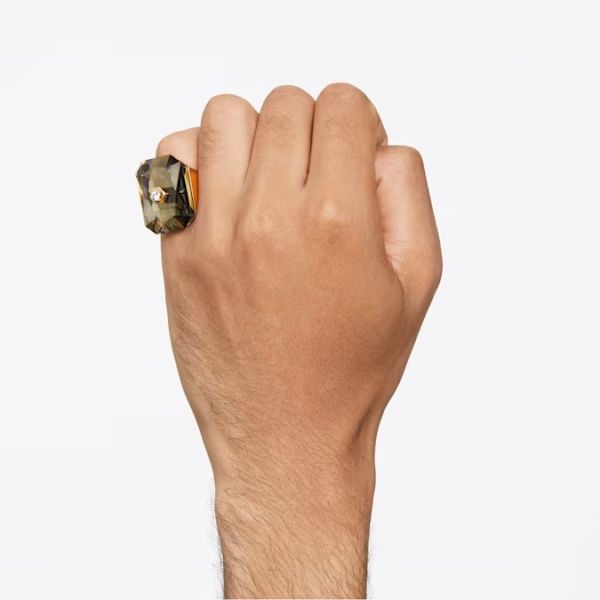 Anel Swarovski cocktail Numina Lapidação octogonal Cinzento Lacado a dourado 52