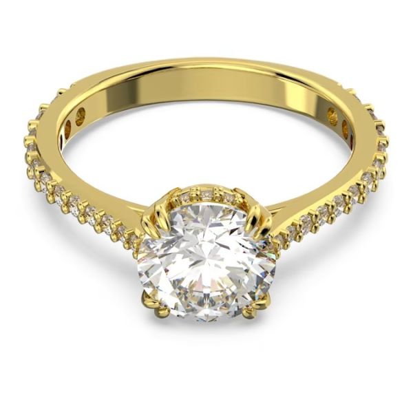 Anel Swarovski cocktail Constella Lapidação redonda Pavé Branco Lacado a dourado 50
