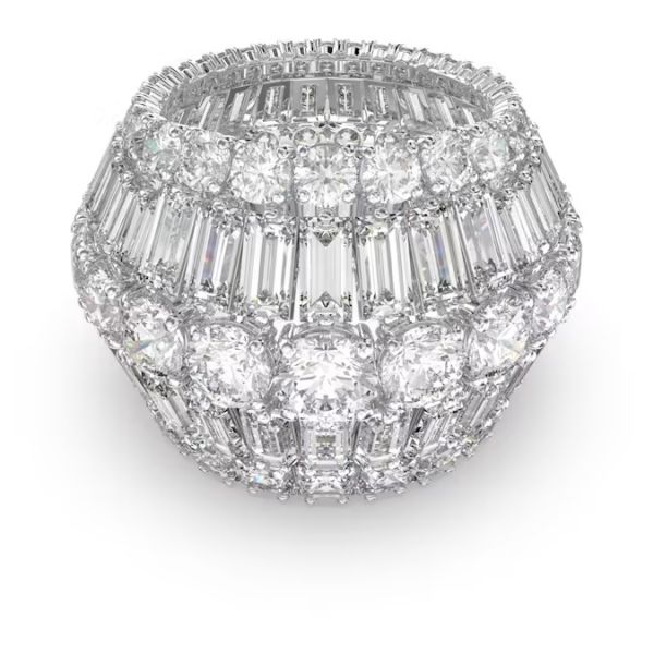 Anel Swarovski cocktail Hyperbola Combinação de lapidações Branco Lacado a ródio 52
