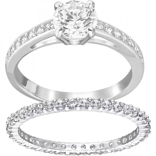 Anel Swarovski Attract Conjunto (2) Corte redondo Pavé Branco Banhado a ródio 52