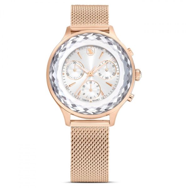 Relógio Swarovski Nova Chrono Fabrico suíço Pulseira de metal Tom Dourado rosa Acabamento em rosa dourado