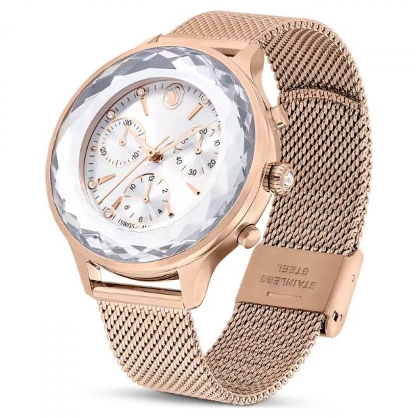 Relógio Swarovski Nova Chrono Fabrico suíço Pulseira de metal Tom Dourado rosa Acabamento em rosa dourado
