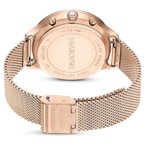 Relógio Swarovski Nova Chrono Fabrico suíço Pulseira de metal Tom Dourado rosa Acabamento em rosa dourado