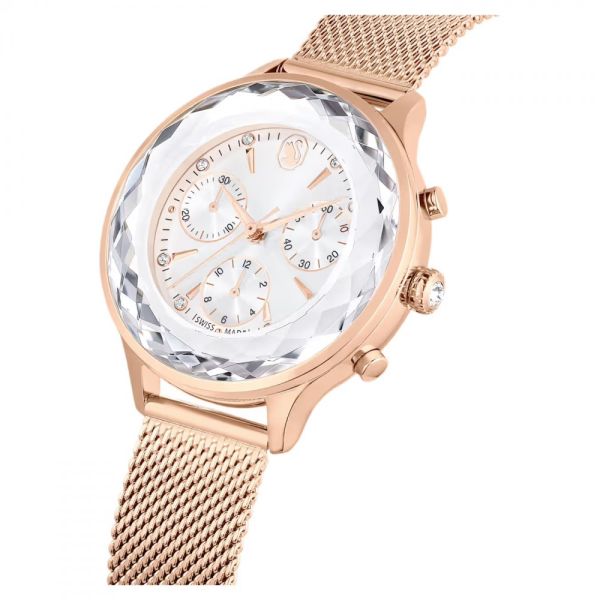 Relógio Swarovski Nova Chrono Fabrico suíço Pulseira de metal Tom Dourado rosa Acabamento em rosa dourado