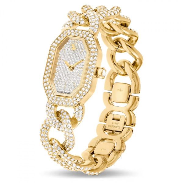 Relógio Swarovski Dextera Chain Fabrico suíço Bracelete em cristal Dourado Acabamento em dourado